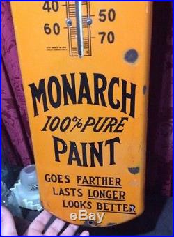 39 Vintage Monarch Paint Porcelain Enamel Dealer Advertising Thermometer Sign