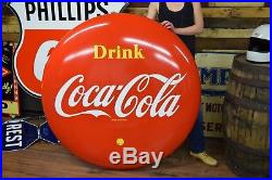 48 Porcelain Coca Cola Button Coke Sign Vtg Soda Pop Advertising RARE CLEAN