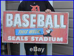 ANTIQUE VINTAGE San Francisco Seals Baseball Stadium & Mascot Tin Sign