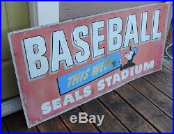 ANTIQUE VINTAGE San Francisco Seals Baseball Stadium & Mascot Tin Sign