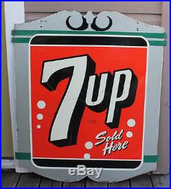 ANTIQUE Vintage Deco Stout Metal Tin 7-Up Soda Pop 2 Sided Store Hanging Sign
