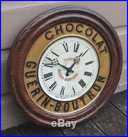 ANTIQUE Vintage Guerin Boutron Chocolat Chocolate Advertising Sign Tin Clock