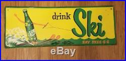 AUTHENTIC Rare Original VINTAGE Metal DRINK SKI SODA SIGN 1960s Advertising