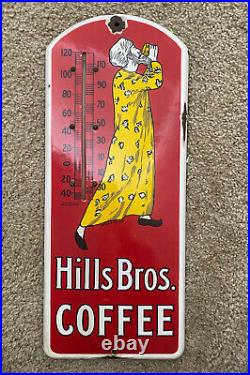 Antique Hills Bros Coffee Thermometer Sign 1915 Porcelain Vintage