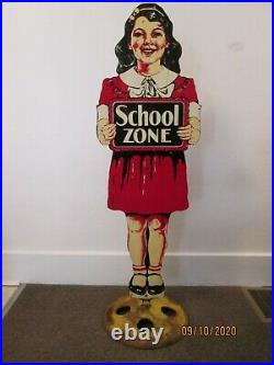 Antique School Zone/Crossing Guard 2-sided metal sign withstand vintage 1930-40's