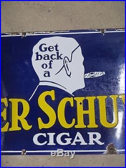 Antique Vintage Original Peter Schuyler Smoking Man Cigar Porcelain Sign