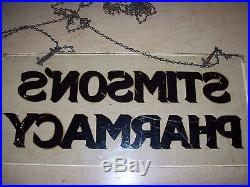 Antique/Vintage STIMSON'S PHARMACYGlass Hand Painted Letters Hanging Sign-Drug