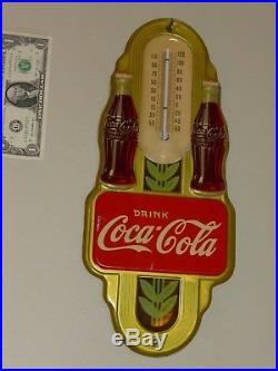Antqe/Vtg Adv Thermometer Sign, COCA COLA Soda, Dbl-Bottle COKE, 1941, RARE, Org, USA