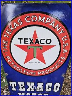 Beautiful Texaco Vintage Porcelain Gas Station Sign 48 X 24 Extremely Heavy