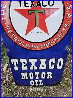 Beautiful Texaco Vintage Porcelain Gas Station Sign 48 X 24 Extremely Heavy