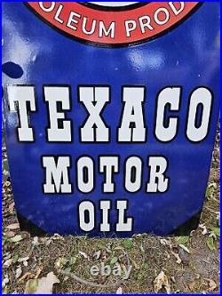 Beautiful Texaco Vintage Porcelain Gas Station Sign 48 X 24 Extremely Heavy