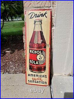 C. 1930s 40s Original Vintage Embossed Tin Nichol Cola Sign America's Taste Soda