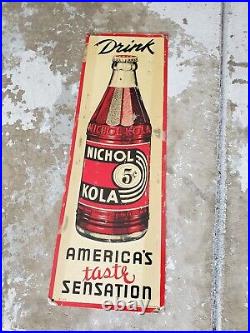 C. 1930s 40s Original Vintage Embossed Tin Nichol Cola Sign America's Taste Soda
