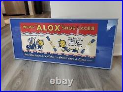 C. 1930s Original Vintage Wear Alox Shoe Laces Sign Nickle Dime Boots Framed COOL
