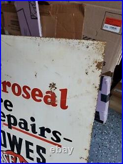 C. 1940s Original Vintage Bowes Seal Fast Sign Metal 2 Sided Tire Repair Gas Oil