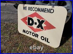 C. 1940s Original Vintage D-X Motor Oil Sign Metal Porcelain 2 Side Sun Oil Co