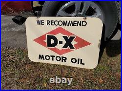 C. 1940s Original Vintage D-X Motor Oil Sign Metal Porcelain 2 Side Sun Oil Co