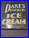 C-1940s-Original-Vintage-Dakes-Delicious-Ice-Cream-Sign-Metal-Dairy-Soda-Gas-Oil-01-qw