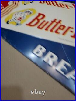 C. 1940s Original Vintage Enriched Butter-Nut Bread Sign Metal Embossed Baker Gas