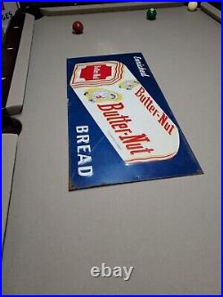 C. 1940s Original Vintage Enriched Butter-Nut Bread Sign Metal Embossed Baker Gas