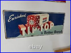 C. 1940s Original Vintage Enriched Tip Top Bread Sign Metal New York Wards RARE