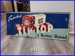 C. 1940s Original Vintage Enriched Tip Top Bread Sign Metal New York Wards RARE