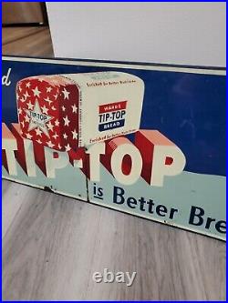 C. 1940s Original Vintage Enriched Tip Top Bread Sign Metal New York Wards RARE