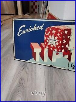 C. 1940s Original Vintage Enriched Tip Top Bread Sign Metal New York Wards RARE