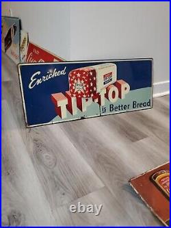 C. 1940s Original Vintage Enriched Tip Top Bread Sign Metal New York Wards RARE