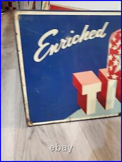 C. 1940s Original Vintage Enriched Tip Top Bread Sign Metal New York Wards RARE