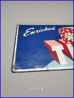 C. 1940s Original Vintage Enriched Tip Top Bread Sign Metal New York Wards RARE