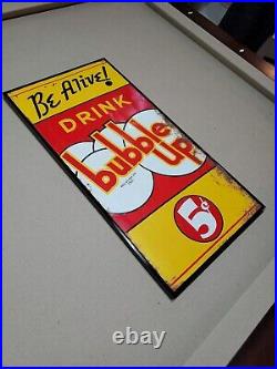 C. 1940s Original Vintage Hrobak's Fruit Beverages Sign Metal Embossed Grocery