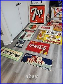 C. 1940s Original Vintage Hrobak's Fruit Beverages Sign Metal Embossed Grocery