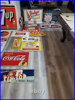 C. 1940s Original Vintage Hrobak's Fruit Beverages Sign Metal Embossed Grocery