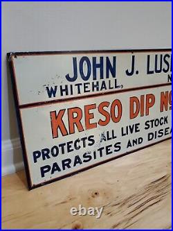 C. 1940s Original Vintage Kreso Dip No. 1 Livestock Disease Sign Metal Farm Cow