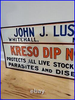 C. 1940s Original Vintage Kreso Dip No. 1 Livestock Disease Sign Metal Farm Cow