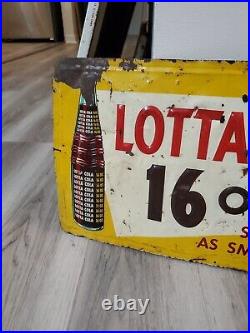 C. 1940s Original Vintage Lotta Cola Sign Metal Embossed Bottle 16oz Gas Soda Wow