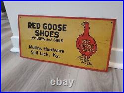 C. 1940s Original Vintage Red Goose Shoes Sign Metal Boys Girls Hardware Gas Oil