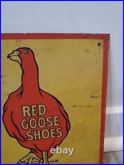 C. 1940s Original Vintage Red Goose Shoes Sign Metal Boys Girls Hardware Gas Oil