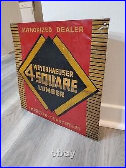 C. 1940s Original Vintage Weyerhaeuser 4 Square Lumber Sign Metal Dealer Home Gas