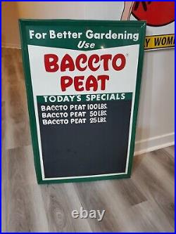 C. 1950s Original Vintage Baccto Michigan Peat Sign Metal Embossed Lawn Garden