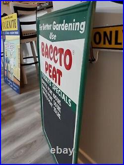 C. 1950s Original Vintage Baccto Michigan Peat Sign Metal Embossed Lawn Garden