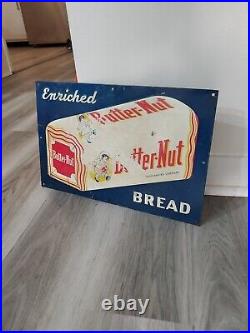 C. 1950s Original Vintage Butter-Nut Bread Sign Metal Embossed Tyler Baking Dairy