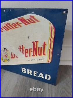 C. 1950s Original Vintage Butter-Nut Bread Sign Metal Embossed Tyler Baking Dairy