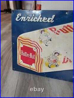 C. 1950s Original Vintage Butter-Nut Bread Sign Metal Embossed Tyler Baking Dairy