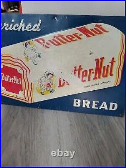 C. 1950s Original Vintage Butter-Nut Bread Sign Metal Embossed Tyler Baking Dairy