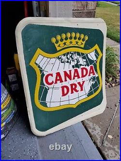 C. 1950s Original Vintage Canada Dry Sign Metal Embossed Spur Ginger Ale Soda Gas