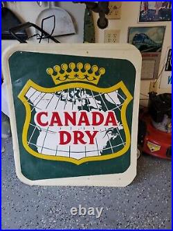 C. 1950s Original Vintage Canada Dry Sign Metal Embossed Spur Ginger Ale Soda Gas