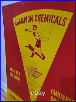 C. 1950s Original Vintage Champion Chemicals Sign Metal Carolina Farm Jet Sprayer
