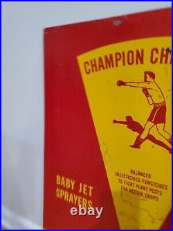 C. 1950s Original Vintage Champion Chemicals Sign Metal Carolina Farm Jet Sprayer